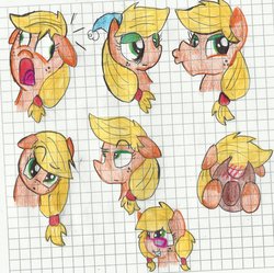 Size: 896x892 | Tagged: safe, artist:blanquiwiis, applejack, g4, expressions, female, graph paper, solo, traditional art