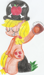 Size: 659x1125 | Tagged: safe, artist:blanquiwiis, applejack, g4, eyes closed, female, hat, sitting, solo, traditional art