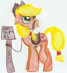 Size: 818x888 | Tagged: safe, artist:blanquiwiis, applejack, g4, female, riding a pony, saddle, solo, traditional art