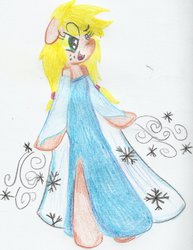 Size: 784x1018 | Tagged: safe, artist:blanquiwiis, applejack, anthro, g4, clothes, crossover, elsa, female, frozen (movie), hatless, missing accessory, queen elsajack, solo, traditional art