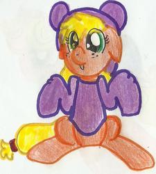 Size: 586x651 | Tagged: safe, artist:blanquiwiis, applejack, g4, clothes, female, sitting, solo, sweater, traditional art