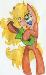 Size: 576x938 | Tagged: safe, artist:blanquiwiis, applejack, earth pony, pony, g4, bipedal, female, guitar, solo, traditional art