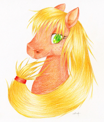 Size: 700x820 | Tagged: safe, artist:crazy-alchemist, applejack, g4, female, portrait, simple background, solo, traditional art