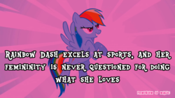 Size: 500x281 | Tagged: safe, screencap, rainbow dash, g4, female, feminism is magic, flying, image macro, meme, solo