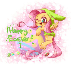 Size: 1024x918 | Tagged: dead source, safe, artist:kikaru-studios, fluttershy, pegasus, pony, g4, easter, egg, female, mare, solo