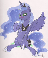 Size: 900x1096 | Tagged: safe, artist:kikaru-studios, princess luna, g4, blushing, female, solo