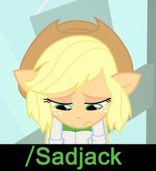 Size: 782x853 | Tagged: safe, edit, screencap, applejack, a case for the bass, equestria girls, g4, my little pony equestria girls: rainbow rocks, cute, female, floppy ears, frown, looking down, ponied up, pony ears, sad, solo, unhapplejack