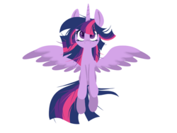 Size: 800x600 | Tagged: safe, artist:onikashi, twilight sparkle, alicorn, pony, g4, female, looking at you, mare, messy mane, simple background, solo, spread wings, transparent background, twilight sparkle (alicorn), vector