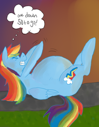 Size: 780x1000 | Tagged: safe, artist:dolly, artist:twizzle, rainbow dash, g4, belly, big belly, colored, exercise, female, hyper, preggo dash, pregnant, solo