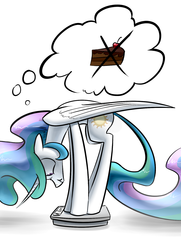 Size: 1186x1642 | Tagged: safe, artist:underpable, princess celestia, g4, cake, cakelestia, female, pictogram, scale, scrunchy face, solo, weight