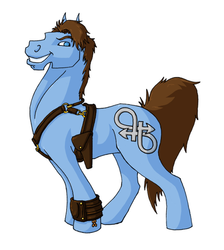 Size: 500x558 | Tagged: safe, artist:jenzaquinn, pony, bisexuality, gun, holster, jack harkness, ponified, solo, torchwood