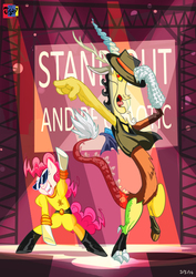 Size: 2480x3508 | Tagged: safe, artist:jowyb, discord, pinkie pie, pony, g4, a goofy movie, bipedal, clothes, crossover, hat, high res, michael jackson, powerline (a goofy movie)