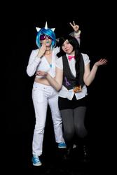 Size: 640x960 | Tagged: safe, artist:airbear101, artist:mishacosplay, dj pon-3, octavia melody, vinyl scratch, human, g4, cosplay, irl, irl human, oosplay, photo