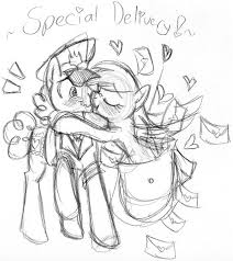 Size: 212x238 | Tagged: safe, artist:enigmaticfrustration, derpy hooves, parcel post, post haste, pegasus, pony, g4, female, higher res needed, kissing, male, mare, monochrome, ship:postderpy, shipping, sketch, stallion, straight