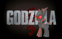 Size: 1024x640 | Tagged: dead source, safe, artist:god2000zilla, kaiju pony, pony, deviantart watermark, extra legs, femuto, godzilla (series), godzilla 2014, muto, obtrusive watermark, ponified, pregnant, red eyes, solo, watermark