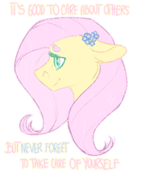 Size: 500x600 | Tagged: safe, artist:knifebun, fluttershy, g4, female, hilarious in hindsight, mouthpiece, positive ponies, smiling, solo