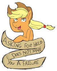 Size: 522x652 | Tagged: safe, artist:olympiassketchpad, applejack, g4, female, mouthpiece, old banner, positive ponies, solo
