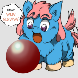 Size: 1500x1500 | Tagged: safe, artist:ryunnosuke, fluffy pony, ball, fluffy pony foal, solo, tail wag