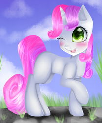 Size: 3000x3600 | Tagged: safe, artist:kyuniko, sweetie belle, g4, female, high res, solo, wink