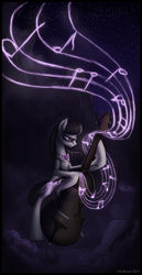 Size: 600x1165 | Tagged: safe, artist:grinu, octavia melody, earth pony, pony, g4, cello, female, music notes, musical instrument, night, solo