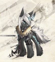 Size: 1280x1448 | Tagged: safe, artist:xennos, oc, oc only, oc:nightwolf, augmented horn, horn, solo