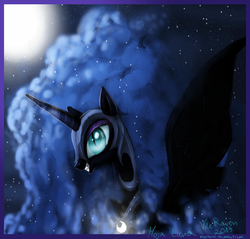 Size: 900x861 | Tagged: safe, artist:grinu, nightmare moon, alicorn, pony, g4, female, mist, moon, solo