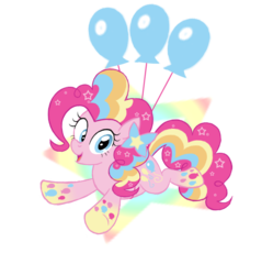 Size: 900x904 | Tagged: safe, artist:hitokage195, pinkie pie, g4, balloon, female, rainbow power, solo, then watch her balloons lift her up to the sky