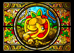 Size: 2520x1800 | Tagged: safe, artist:cigitia, applejack, g4, farm, female, modern art, nouveau, plant, solo, stained glass, sweet apple acres