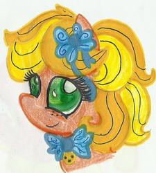 Size: 505x560 | Tagged: safe, artist:blanquiwiis, applejack (g1), g1, bow, female, solo, traditional art