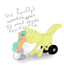 Size: 676x768 | Tagged: safe, artist:fluffsplosion, fluffy pony, solo, stupidity, the enigma of amigara fault, this will end in death, this will not end well, woodchipper