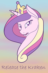 Size: 1280x1920 | Tagged: safe, artist:guymelefs, princess cadance, kraken, g4, clash of the titans, female, mouthpiece, parody, release the kraken, solo, subversive kawaii, text