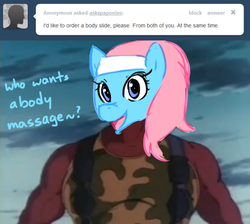 Size: 464x415 | Tagged: safe, artist:chinad011, lotus blossom, ask spa ponies, g4, ask, fenslerfilm, g.i. joe, roadblock, tumblr