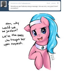 Size: 699x737 | Tagged: safe, artist:chinad011, aloe, ask spa ponies, g4, ask, female, implied fluttershy, solo, tumblr