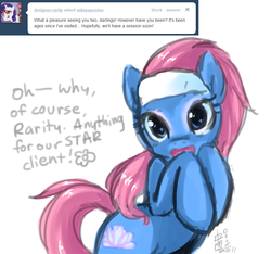 Size: 870x813 | Tagged: safe, artist:chinad011, lotus blossom, rarity, ask spa ponies, g4, ask, female, solo, tumblr