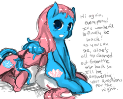 Size: 734x596 | Tagged: safe, artist:chinad011, aloe, lotus blossom, ask spa ponies, g4, ask, spa twins, tumblr