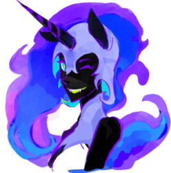 Size: 297x300 | Tagged: source needed, useless source url, safe, artist:s0901, nightmare moon, anthro, g4, female, human facial structure, smiling, solo, wink