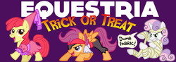 Size: 1000x350 | Tagged: safe, artist:drchrissy, apple bloom, scootaloo, sweetie belle, g4, clothes, costume, cutie mark crusaders, dumb fabric, halloween, mummy, pirate, princess