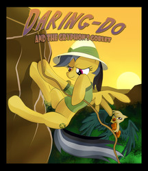 Size: 2717x3149 | Tagged: safe, artist:realider, daring do, oc, griffon, pegasus, pony, g4, daring do and the griffon's goblet, duo, high res, mountain, rock climbing