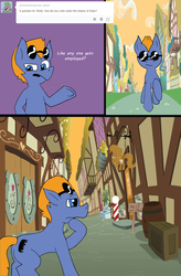 Size: 1000x1521 | Tagged: safe, artist:apartment2bmod, spike, teddy, dragon, earth pony, pony, ask adult snips and snails, g1, g4, my little pony tales, ask, bipedal, comic, male, ponyville, solo, sunglasses, tumblr