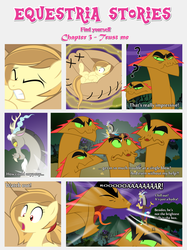 Size: 1800x2409 | Tagged: safe, artist:estories, discord, oc, oc:alice goldenfeather, draconequus, hydra, pegasus, pony, comic:find yourself, g4, baseball glove, comic, multiple heads