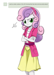 Size: 756x1054 | Tagged: safe, artist:twilite-sparkleplz, sweetie belle, equestria girls, g4, clothes, denied, disapproval, feet, female, foot fetish, look of disapproval, no, request, solo, sweetie belle is not amused, unamused