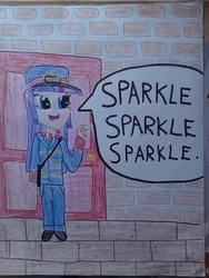Size: 720x960 | Tagged: safe, artist:justaviewer94, twilight sparkle, human, g4, humanized, mr. conductor, solo, thomas and the magic railroad, traditional art