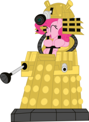 Size: 4000x5472 | Tagged: safe, artist:ragerer, pinkie pie, g4, crossover, dalek, doctor who, everyone died, eyes closed, female, open mouth, run for your lives, smiling, solo, this will end in death, this will end in extermination, this will end in tears, this will end in tears and/or death, xk-class end-of-the-world scenario