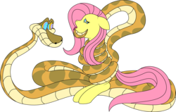 Size: 2892x1840 | Tagged: dead source, safe, artist:ryuseihikari, fluttershy, pegasus, pony, python, snake, g4, coils, damsel in distress, danger, female, floppy ears, hypnoshy, hypnosis, hypnotized, implied vore, kaa, kaa eyes, open mouth, peril, simple background, solo, story in the source, the jungle book, tongue out, transparent background