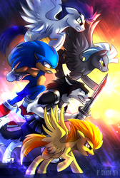 Size: 807x1200 | Tagged: safe, artist:seanica, soarin', spitfire, thunderlane, oc, pegasus, pony, anthro, g4, anthro oc, crossover, female, furry, male, mare, sonic the hedgehog, sonic the hedgehog (series), stallion