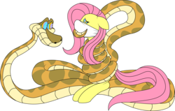 Size: 2892x1840 | Tagged: safe, alternate version, artist:ryuseihikari, fluttershy, snake, g4, coils, damsel in distress, danger, gag, help me, implied vore, kaa, mind control, over the nose gag, peril, simple background, squeeze, the jungle book, transparent background, wrap around