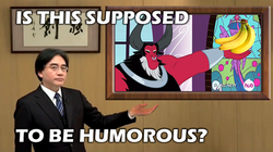 Size: 500x279 | Tagged: safe, lord tirek, twilight sparkle, human, g4, banana, exploitable meme, irl, irl human, is this supposed to be humorous, meme, nintendo, photo, satoru iwata, twilight sparkle (alicorn)