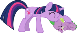 Size: 1362x586 | Tagged: safe, artist:porygon2z, spike, twilight sparkle, g4, forehead kiss, kissing, mama twilight, simple background, sleeping, spikelove, transparent background, vector