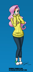 Size: 1583x3475 | Tagged: safe, artist:saymanhd, fluttershy, human, g4, clothes, converse, female, humanized, shoes, solo, sweater, sweatershy