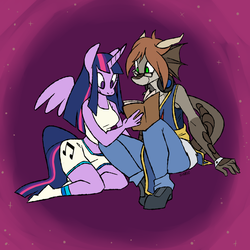 Size: 1280x1280 | Tagged: safe, artist:auradragon12, artist:kilo, twilight sparkle, oc, dragon, anthro, g4, book, canon x oc, non-mlp oc, reading, twilight sparkle (alicorn)